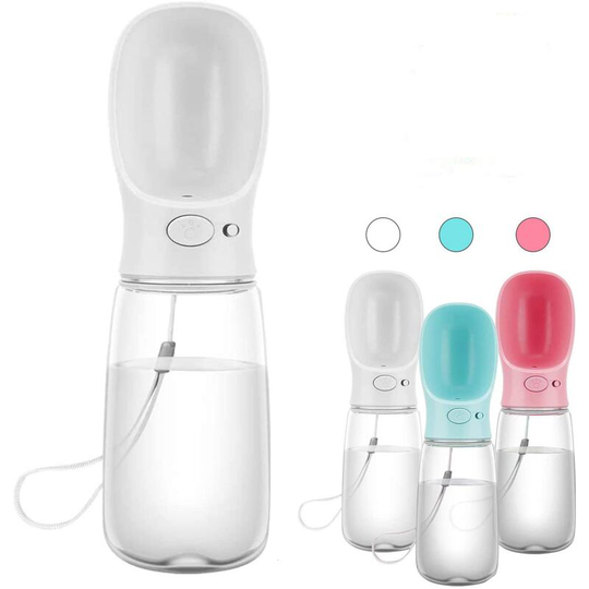 Litzee - Portable Dog Water Bottle 550ml, Dogs Travel Water Bottle, Pets Water Dispenser for Dog Cat Pet Outdoor Walking Travelling Drinking (White)