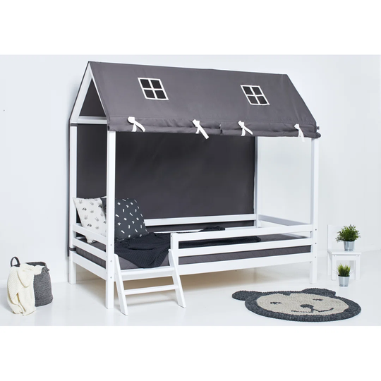 Basic European Single (90 x 200cm) House Bed with Ladder and PETS Curtain