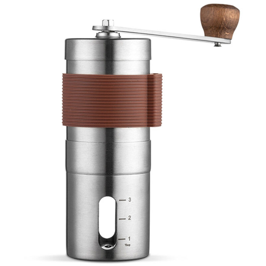 Manual Hand Coffee Grinder with Ceramic Burr Mill Adjustable Grind Stainless Steel Body Wood Holder Built to Last Portable & Washable for Home and
