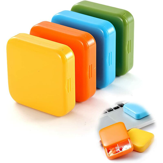 Bearsu - Set of 4, small pill box with 2 compartments, portable pill box, portable storage pill box, pill box, medicine dispenser