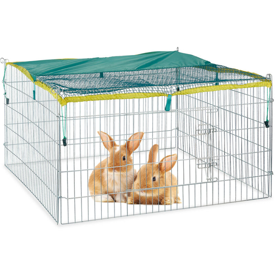 Relaxdays - Outdoor Free Run Enclosure, with Cover Net, 4 Grids, Foldable, for Small Animals, hwd: 66x115x115 cm, Silver
