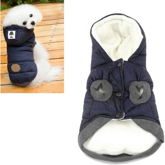 Dog Jacket Coat Hooded Pet Hooded Clothes Warm for Small Mittel Dogs Winter Clothes (s (Chest: 32cm, Neck: 23cm), Blue)