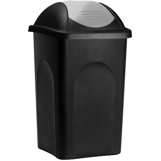 Dust Bin Rubbish Waste Bin 60L Plastic Kitchen Recycling Swing Lid Plastic Home Black/Silver