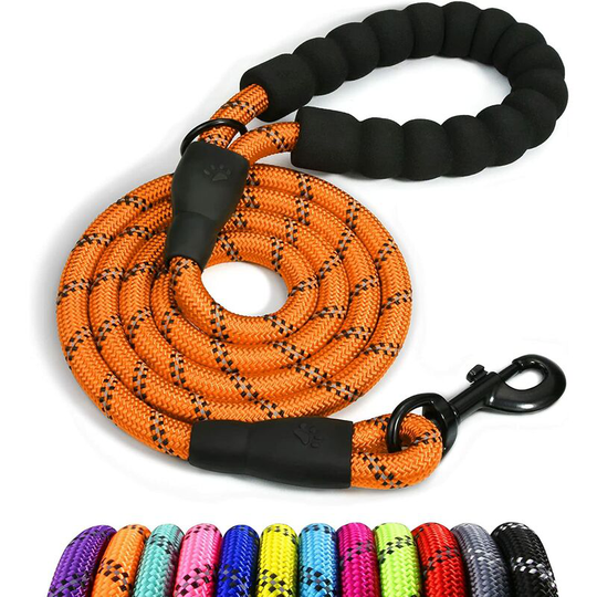 Dog Rope, Nylon Dog Leash with Soft Padded Handle and Reflective Threads, 150cm x 1.2cm, Orange