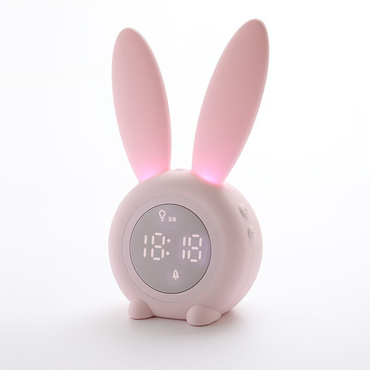 Benobby Kids - Cute Rabbit Children's Alarm Clock, Bedside Lamp led Night Light Morning Alarm Clock with Automatic Time/Date/Temperature, 2 Alarms,
