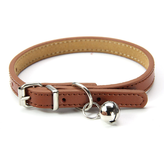 Leather necklace for cats and puppies, adjustable 20cm-27cm cm-brown