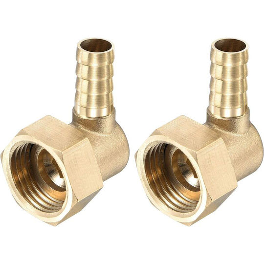Hose Barb Fitting Brass Elbow 10mm x G1/2 Female Hose Connector to Swivel Nut for Water Fuel Air Pack of 2