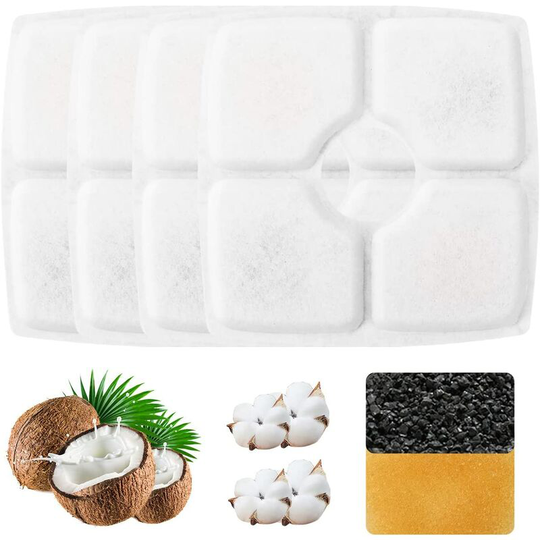 Cat Water Fountain Filter, bonbelong 4PCS Square Replacement Water Fountain Filters Replacement Dog/Cat Pet Fountain Filter with Activated Carbon