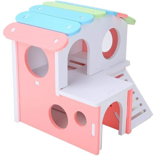 Hamster House Wooden Hamster House Hut with Stairs Movement Toy Hideout Mansion Fun Gym Playground Hamster Squirrel Gerbil Golden Bear Small Animals