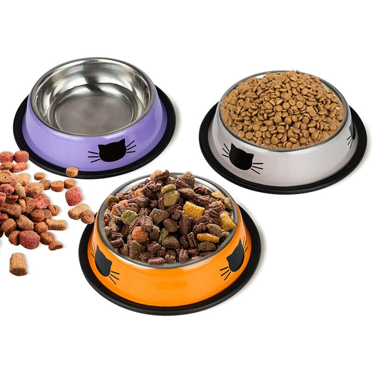 3-Piece Cat Bowl, Cat Bowl, Stainless Steel Cat Bowl Set, Feeders and Waterers for Cats, Puppy, Hamster, Rabbit, Small Animals