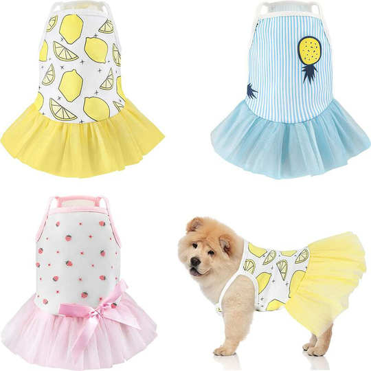 3 Pieces Tutu Dog Dress Skirt Puppy Summer Fruits Dress Pet Princess Summer Apparel Clothes for Small Dogs Cats, 3 Styles (Small)