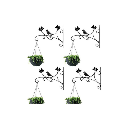 Litzee - Hanging Basket Brackets 31.5cm Wall Mounted Planter Hooks, 4 Pieces Black Iron Plant Hanging Hooks Flower Pot Wall Brackets Bird Feeder