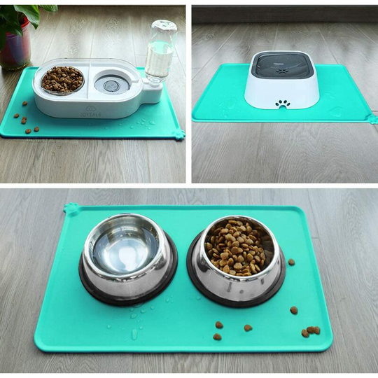 Silicone Pet Feeding Mat,Non Slip Waterproof Bowl Mat for Dog and Cat,47 x 30 cm, Teal