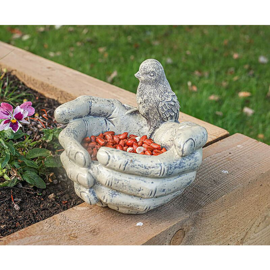 Stone Effect Hands And Bird Seed Feeder