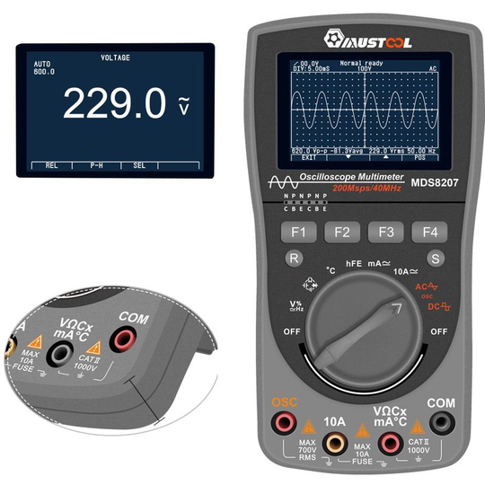Mustool Intelligent Mds8207 Digital Storage Scopemeter Enhanced 2 In 1 Digital 40 Mhz 200 Mps / S One-Touch Auto Oscilloscope Osc 6000 Meters