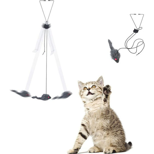 Cat Feather Toy Hang on the Door. Retractable Interactive Cat Toys with 180cm Strap for Diversion