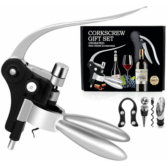 Professional Wine Bottle Opener Manual Portable Wine Stopper Rabbit Goose Head Zinc Alloy Bottle Opener 5 Piece Set (Silver)