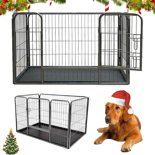 Extra Large Puppy Playpen Dog Pen Heavy Duty Metal Rabbit Run Enclosure Dog Cage Crate Whelping Box Exercise Cage with Removable Plastic Tray Simple