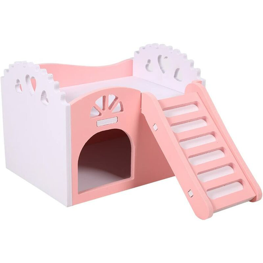 Hamster Nest House Small Animal Cage Sleeping Exercise Toy 2 Layers with Staircase Design 15 * 11 * 11cm (color : Pink)