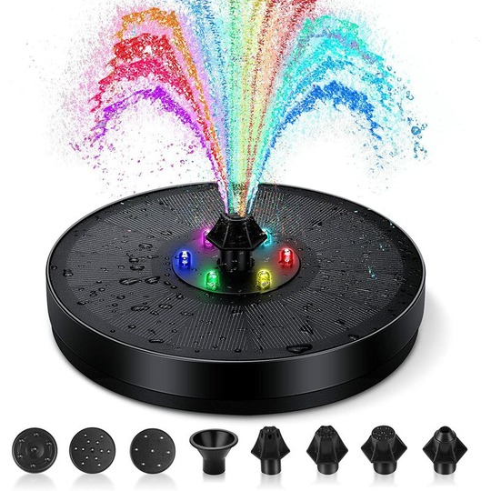 Soekavia - Solar Water Fountain, with Colorful Led Lights, 3W 7 Nozzles Solar Powered Water Feature, Floating Pond Pumps for Fish Ponds, Garden, Bird