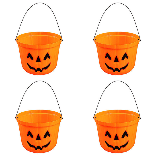 Ilovemilan - Halloween Pumpkin Trick Treat Bucket, Set of 4 Halloween Jack o Lantern Pails, Trick or Treat Bucket, Portable Plastic Candy Pumpkin