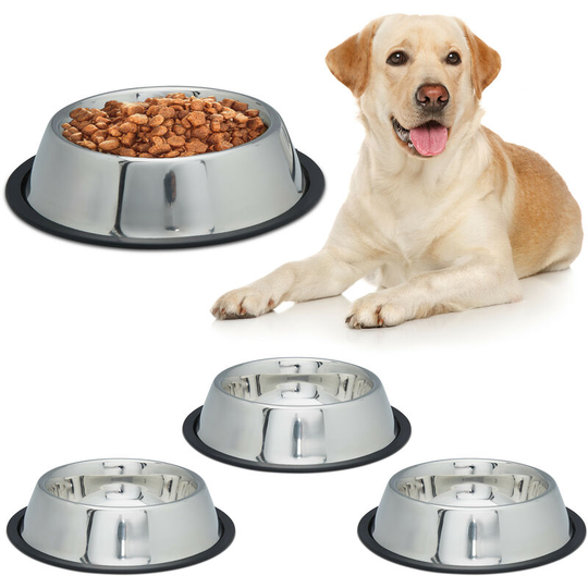 Relaxdays - Dog Feeding Bowl Set of 4, Water Dish, Feeding Station, Non-Slip. Stainless Steel, Size l, 0.75 l, Silver