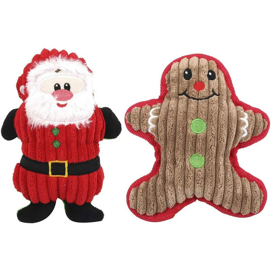 2 Pack Christmas Cry Toys for Small Pets, Deer, Santa Claus, Christmas Pet Table Decorations Set (Classic Santa Claus + Gingerbread Man)