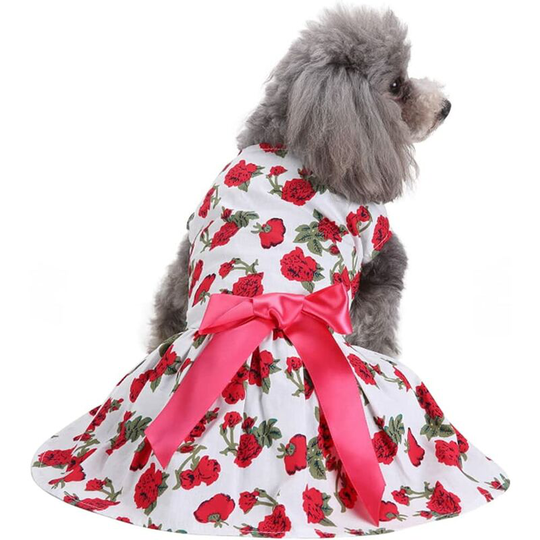 Soekavia - Dog Dress Cute Pet Skirt Elegant Shirts Sundress Bowknot Summer Puppy Apparel Clothes Small Medium Girl Dogs Cats Wedding (White -s)