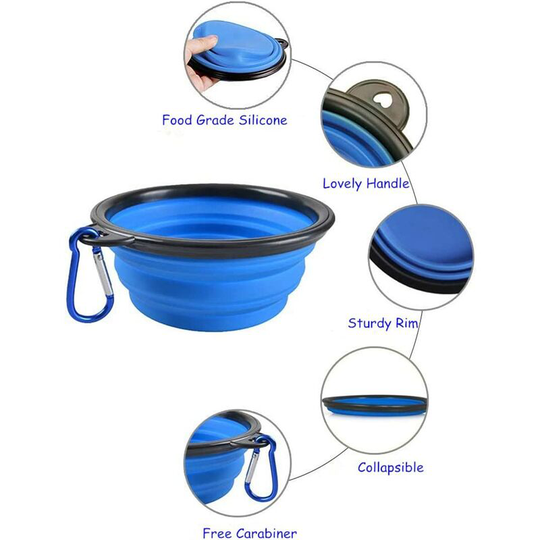 1 Piece Foldable Dog Bowl | Portable Silicone Food Drinking Sink with Carabiner | Dog, Cat, Pet Travel Bowl 1000ml (Blue)