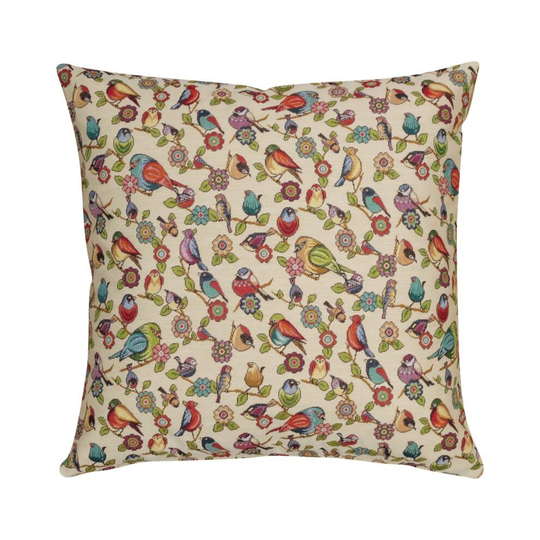 (Feather Filled) XL Songbird Tapestry Cushion, Multicoloured. 23x23"