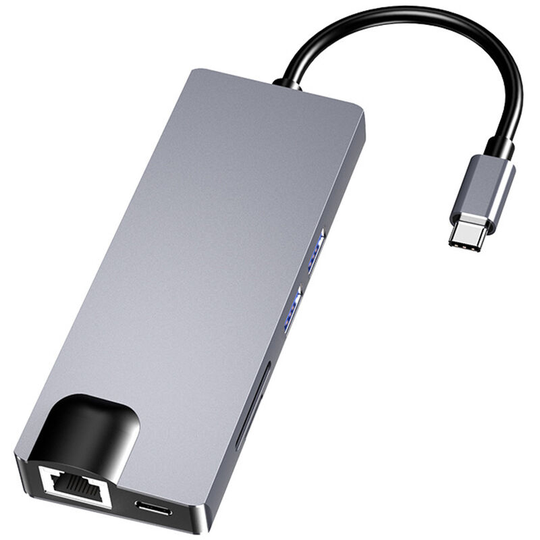 Superseller - 8-in-1 Type-C Hub usb-c Converter Aluminum Alloy Shell 2*USB3.0+1*PD+1*HD+1*VGA+1*100M RJ45 port+SD/TF Card Slots