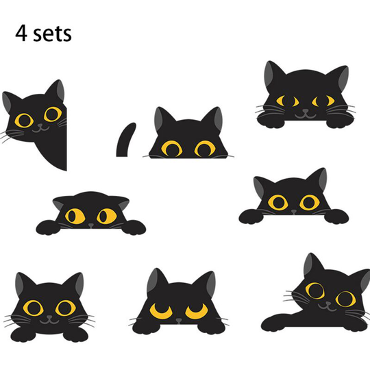 Sun Flowergb - 4 Sets Stickers, Cute Adorable Peeking Black Kitty Cat Kitten Cartoon Vinyl Sticker, Halloween Party Atmosphere Window Glass