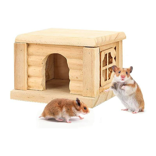 Wooden Hamster House, Gerbil House, Wooden House for Mice Hamsters Gerbil Home, Small Animal Nest Toy Flat Top Guinea pigs bedroom