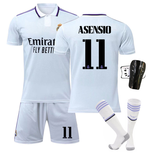 Real Madrid Home White Soccer Jersey Set No. 14 with socks+protectors, size 22