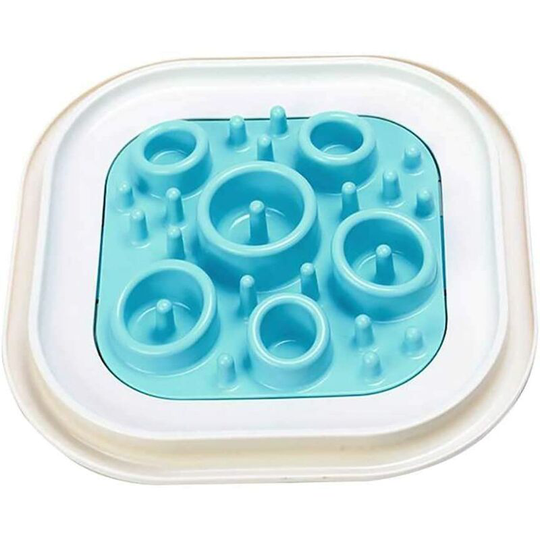 Cat Dog Bowl, Anti Glutton Cat Food Bowl, Cat Food Dispenser Anti Vomiting Bowl for Small, Medium Large & Large Dog Cat. (Blue)