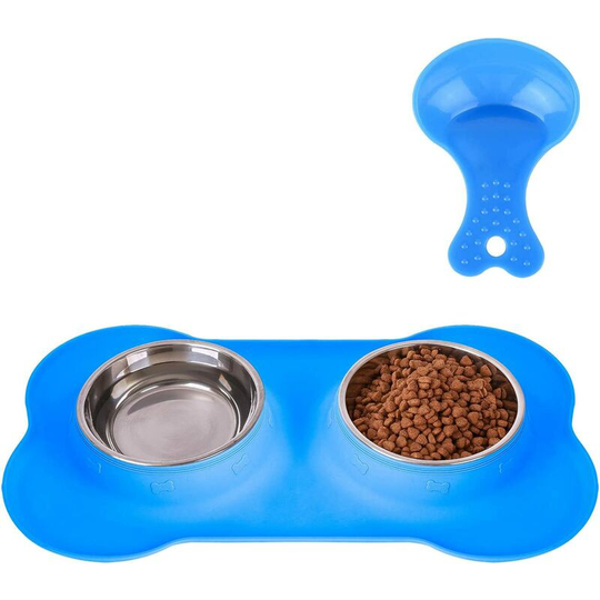 Pet Dog Bowls 2 Stainless Steel Dog Bowl with No Spill Non-Skid Silicone Mat + Pet Food Scoop Water and Food Feeder Bowls for Feeding Small Medium