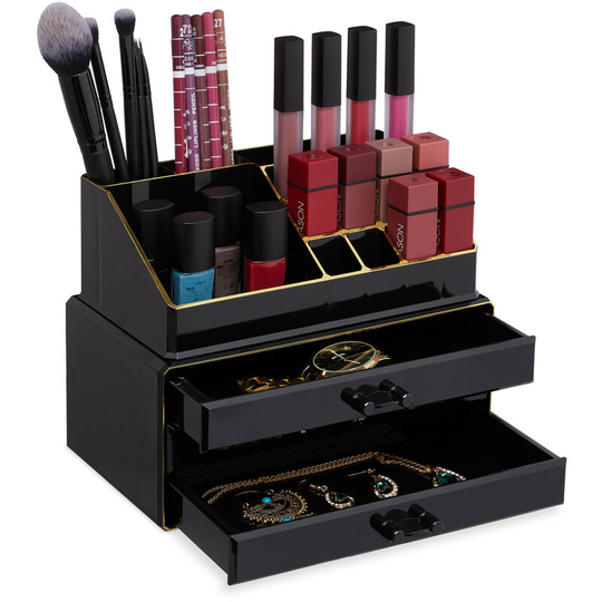 Relaxdays - Small Makeup Organizer, 2-Piece Cosmetics Storage with Drawers, Stackable Makeup Shelf, Multicolor