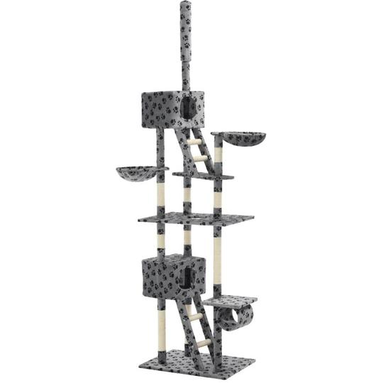 Cat Tree with Sisal Scratching Posts 230-260 cm Grey Paw Prints Vidaxl Grey