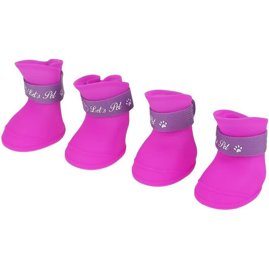 4Pcs Dog Shoes Silicone Boots Waterproof Anti-slip Protective Rain Shoes for Small Pet Dog (l / Purple) - Langray