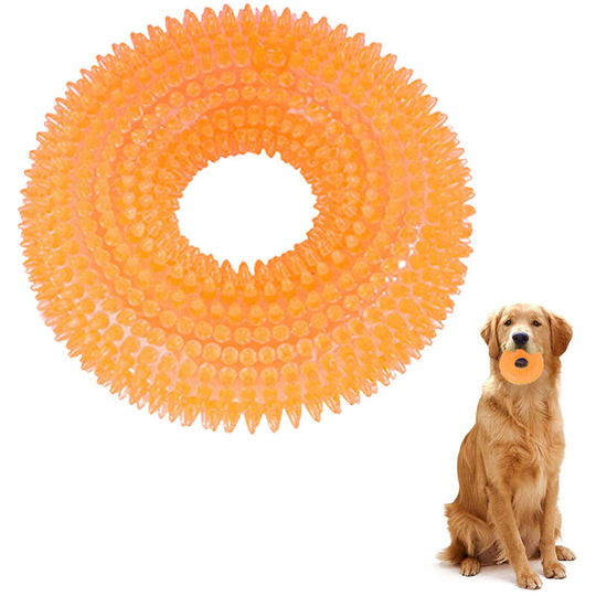 Funny Pet Dog Cat Thorn Circle Ring Squeak Chew Training Sound Interactive Toy, orange