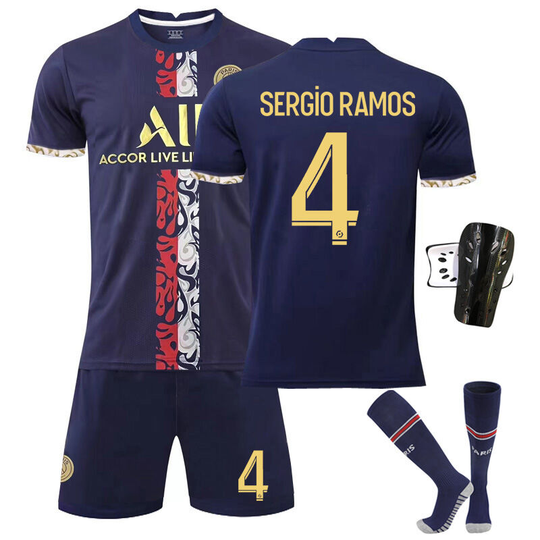 Paris home special edition gold football suit No. 4 with socks+protective gear, children's size 22