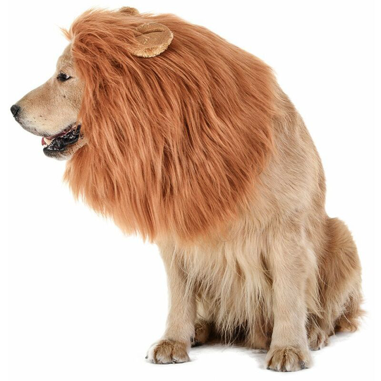 Lion Mane Wig for Dog and Cat Costume with Ears Pet Adjustable Comfortable Lion Hair Clothes Dress for Halloween (Dog- Light Brown)