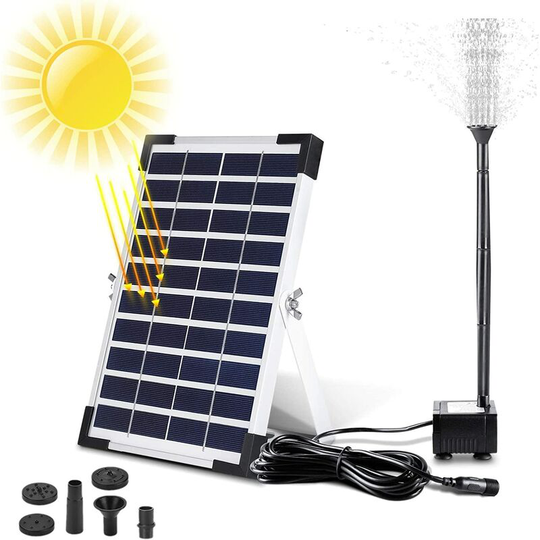 Perle Rare - 5W Outdoor Solar Fountain, Solar Pond Pump, Solar Water Pump for Fountain, Birdbath, Pond, Swimming Pool, 3 Nozzles, 380L/H, Max. : 60cm