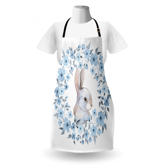 Bunny Rabbit Portrait in Floral Wreath Apron