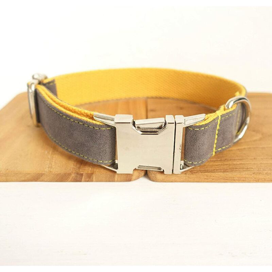 Gray Cover Dog Collar And Leash Set Yellow And Bow Tie Pet Collar Leash Suitable