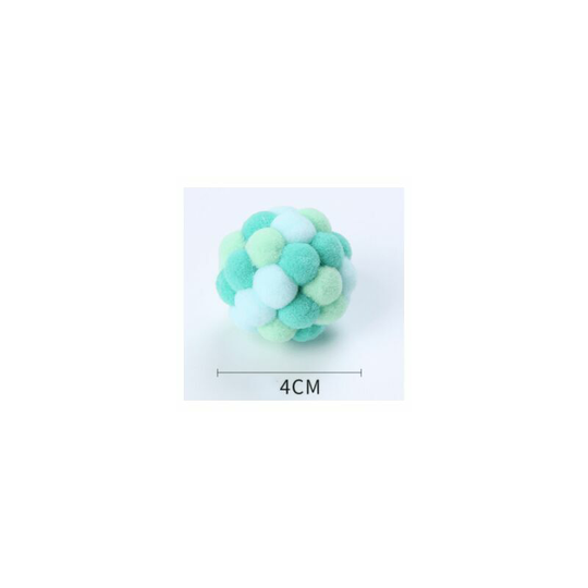 Handmade Cat Toy Ball Colorful Bouncy Plush with Catnip Interactive Bell Toy Cat Kitten Training Play Chew (Blue-Green)