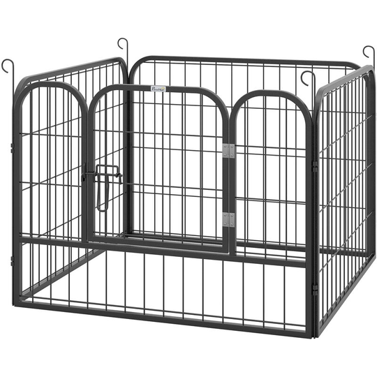Pet Playpen Dog Kennel w/Door Latches Metal In/Outdoor Use 82Lx82Wx60Hcm - grey - Pawhut