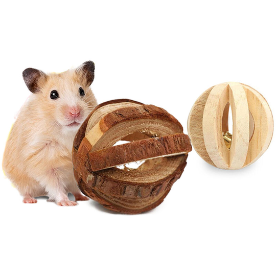 Briday - Cute Natural Wooden Rabbits Toys Pine Dumbells Unicycle Bell Roller Chew Toys for Guinea Pigs Rat Small Pet Molars Supplies