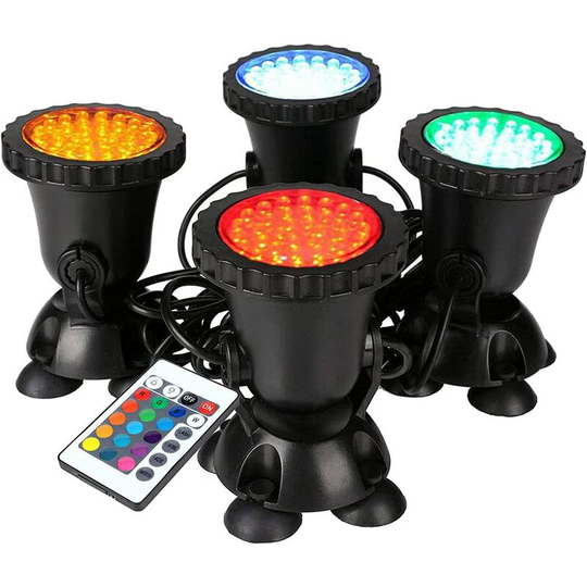 Garden pond light, underwater RGB spotlight, color-changing LED aquarium light, fish tank light with remote control (4 light groups) SOEKAVIA