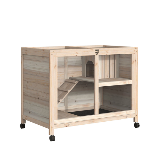 PawHut Solid Wood Rabbit Hutch Pet House Indoor W/ Ramp